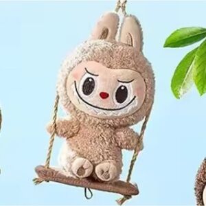 BROWN Pop Mart Pop Land Exclusive Timber Workshop Labubu Plush on Swing